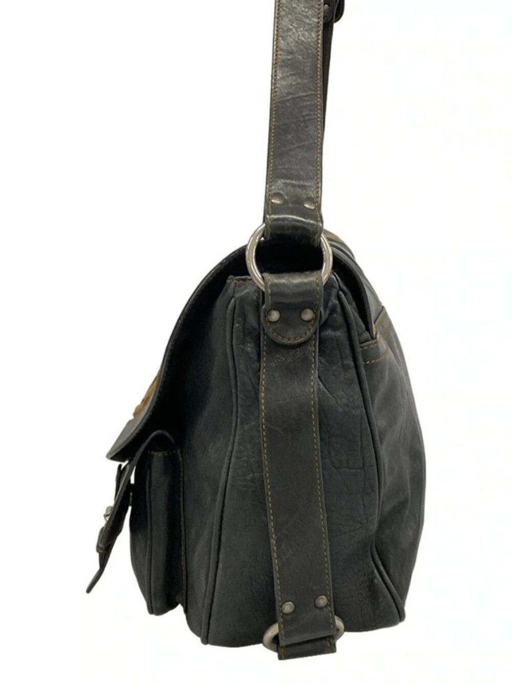 DIOR/ChristianDior Gaucho Black Brown Leather Shoulder Bag - Picture 4 of 15